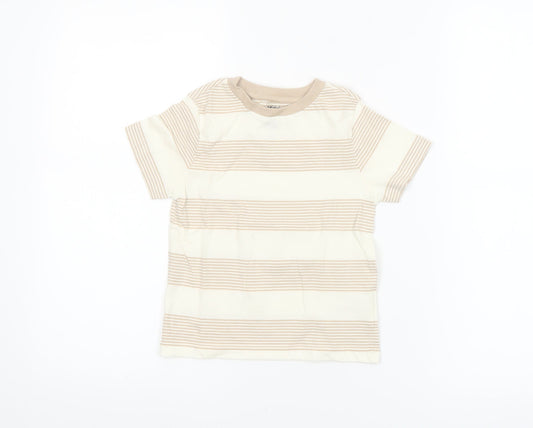 F&F Boys Beige Striped Short Sleeve Cotton T-Shirt 2-3 Years