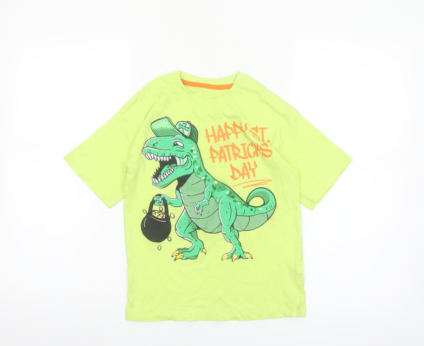 Dunnes Stores Boys Green St. Patrick's Day Dinosaur T-Shirt 7-8 Years