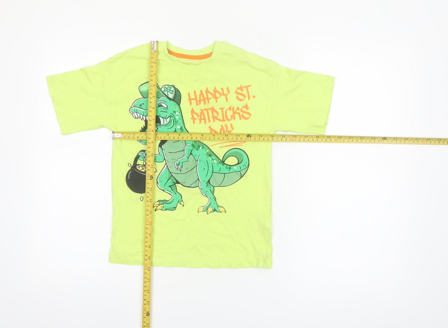 Dunnes Stores Boys Green St. Patrick's Day Dinosaur T-Shirt 7-8 Years