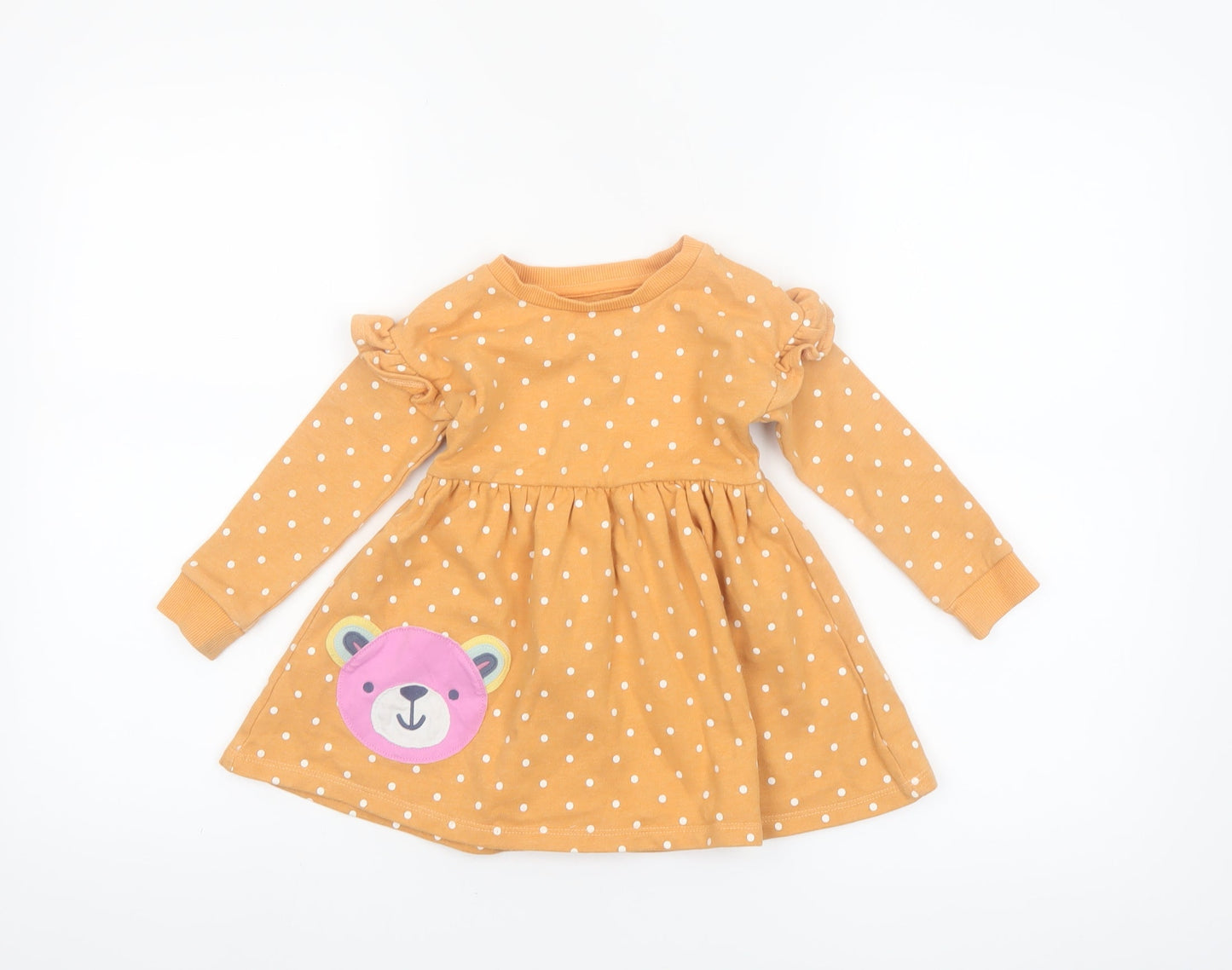 Dunnes Stores Girls Beige Polka Dot Long Sleeve Skater Dress 12-18 Months