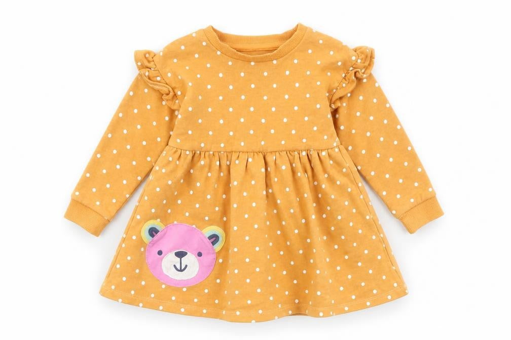 Dunnes Stores Girls Beige Polka Dot Long Sleeve Skater Dress 12-18 Months