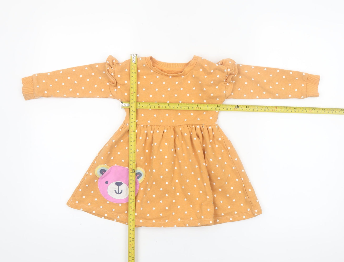 Dunnes Stores Girls Beige Polka Dot Long Sleeve Skater Dress 12-18 Months