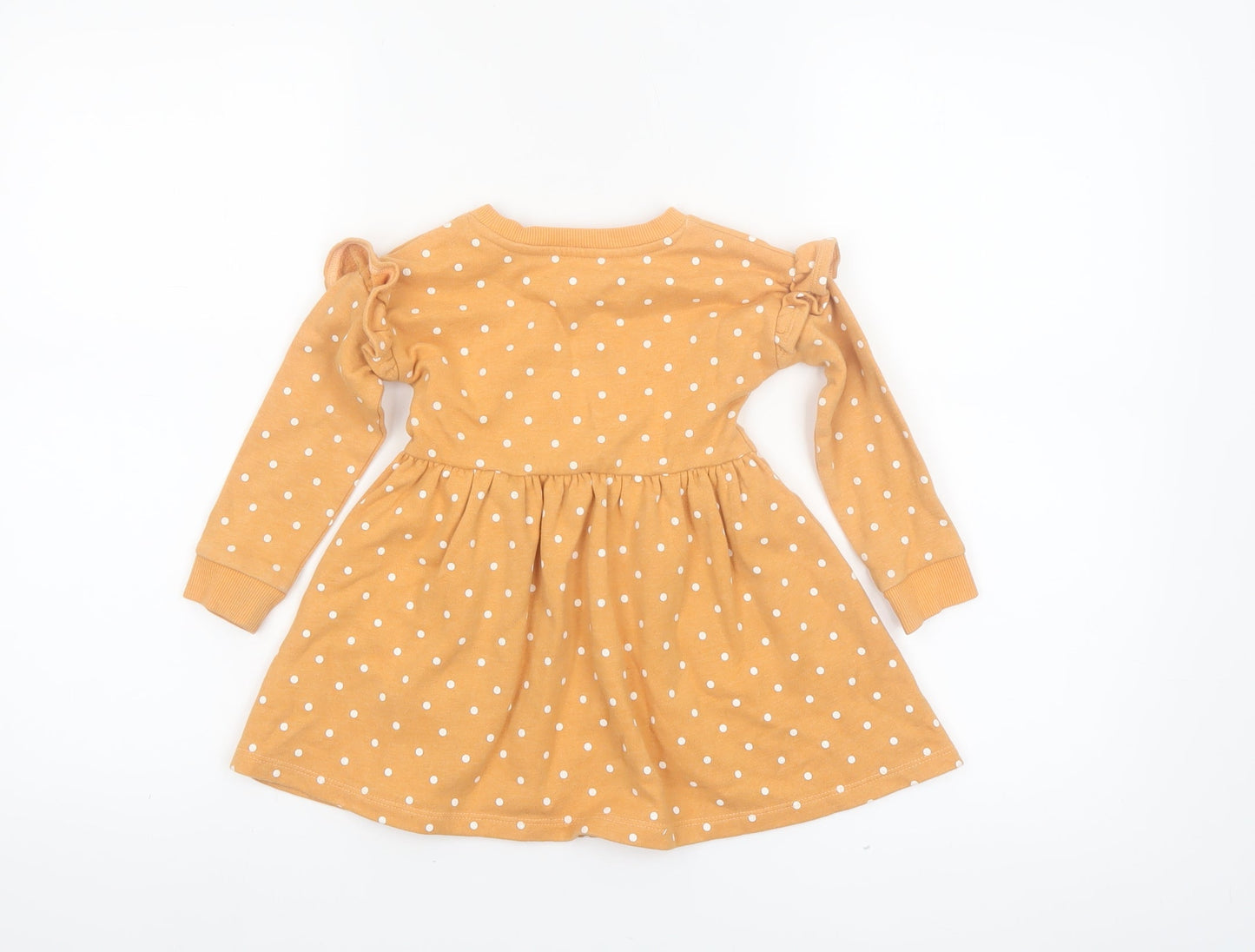 Dunnes Stores Girls Beige Polka Dot Long Sleeve Skater Dress 12-18 Months