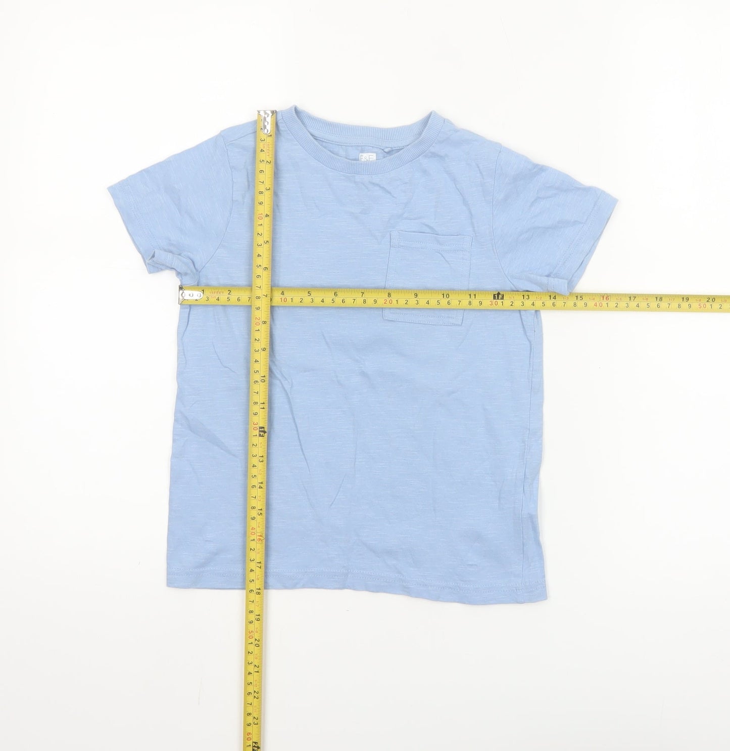 F&F Boys Blue Cotton Short Sleeve Pocket T-Shirt 6-7 Years