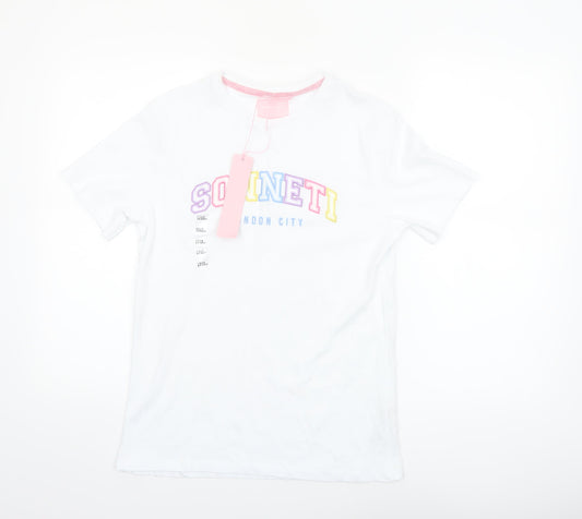 Sonneti Girls White Logo T-Shirt 12–13 Years Lightweight Cotton Top