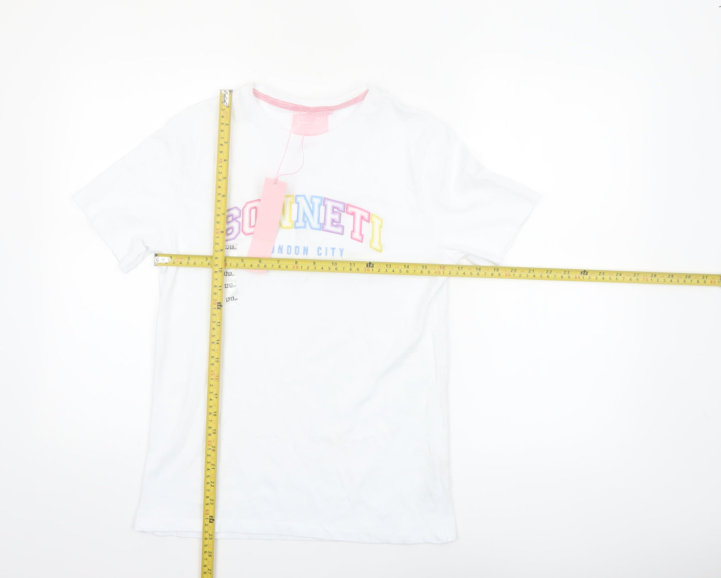 Sonneti Girls White Logo T-Shirt 12–13 Years Lightweight Cotton Top