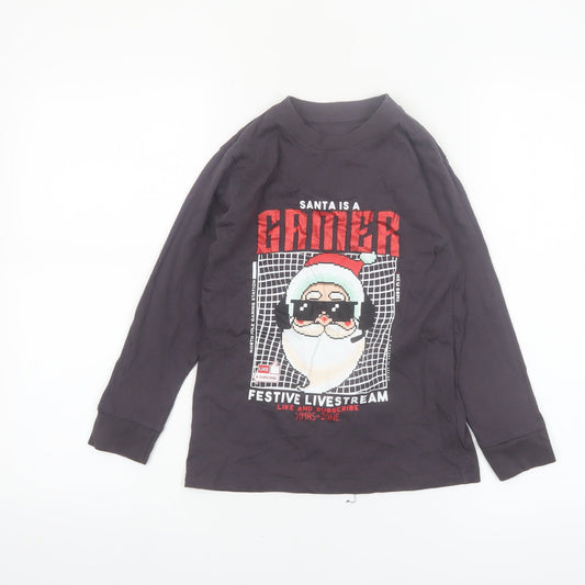 Dunnes Stores Boys Black Christmas 'Santa Is A Gamer' Long Sleeve T-Shirt 7-8 Years