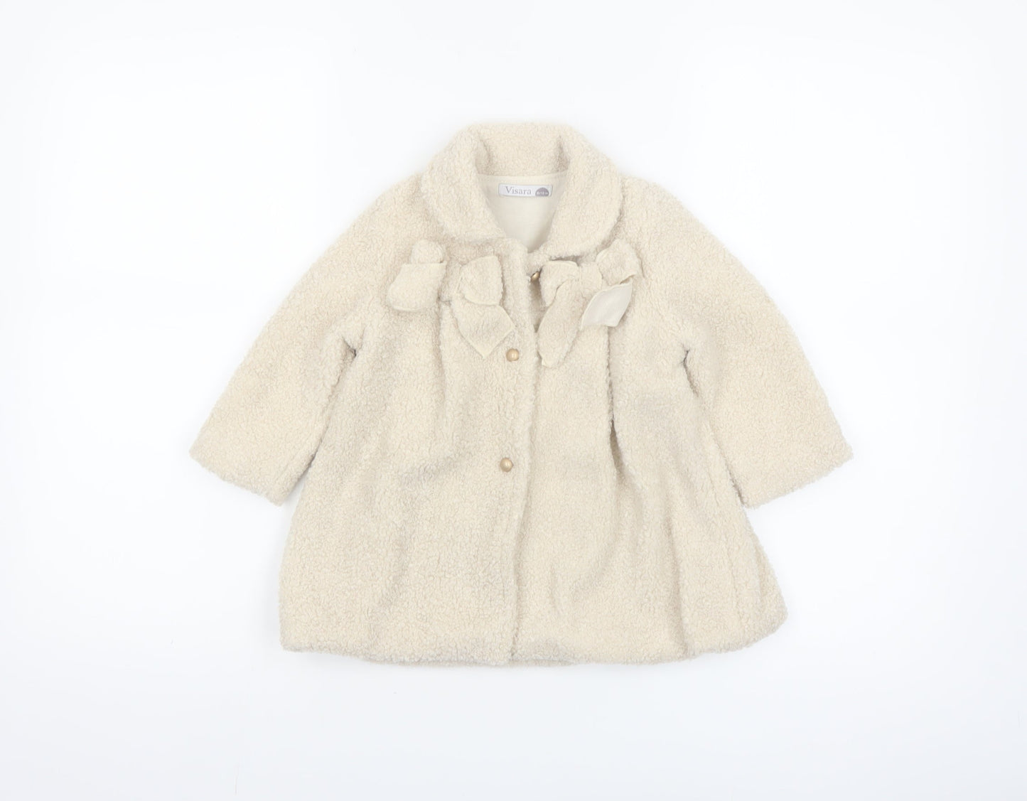 Visara Girls Ivory Fleece Bow Coat 9-12 Months Long Sleeve Winter Style