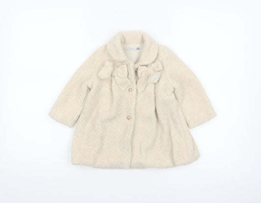 Visara Girls Ivory Fleece Bow Coat 9-12 Months Long Sleeve Winter Style