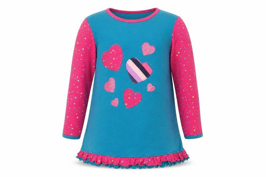 Front view of Happy Calegi girls’ multicoloured 5 years tunic top with glitter hearts
