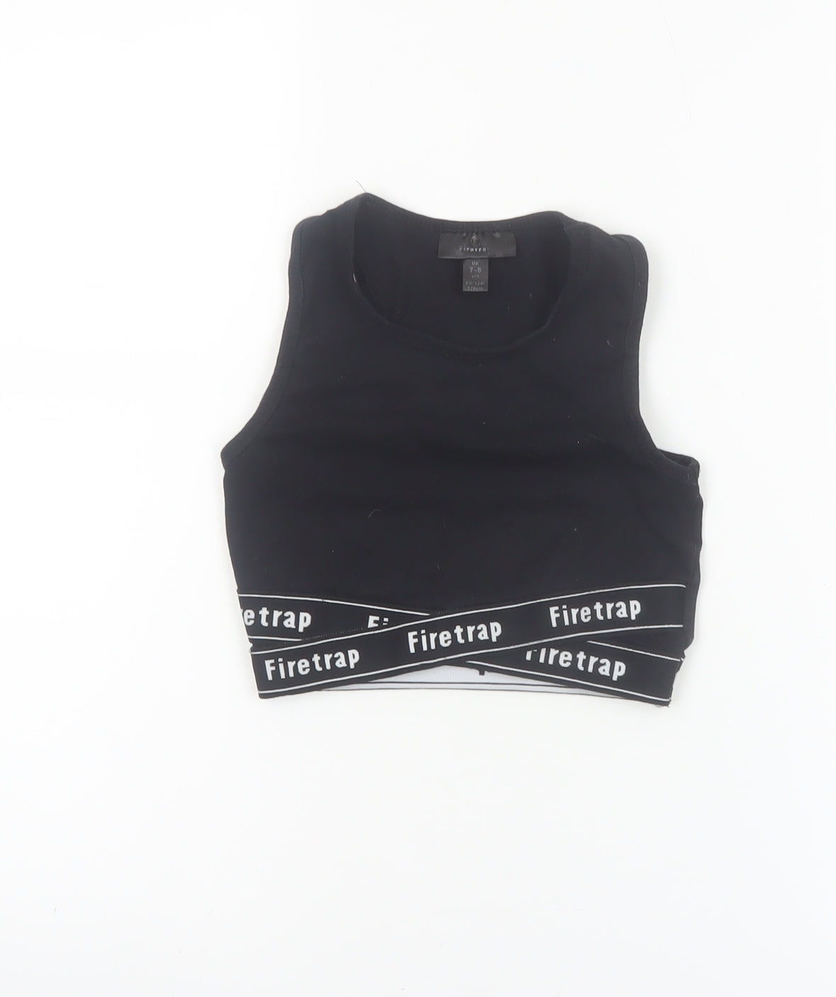 Firetrap Girls Black Cropped Tank Top 7-8 Years Logo Elastic Sports Style