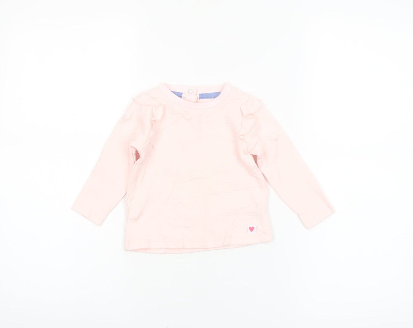 Dunnes Stores Baby Pink Long Sleeve Ruffle Cotton T-Shirt 9-12 Months