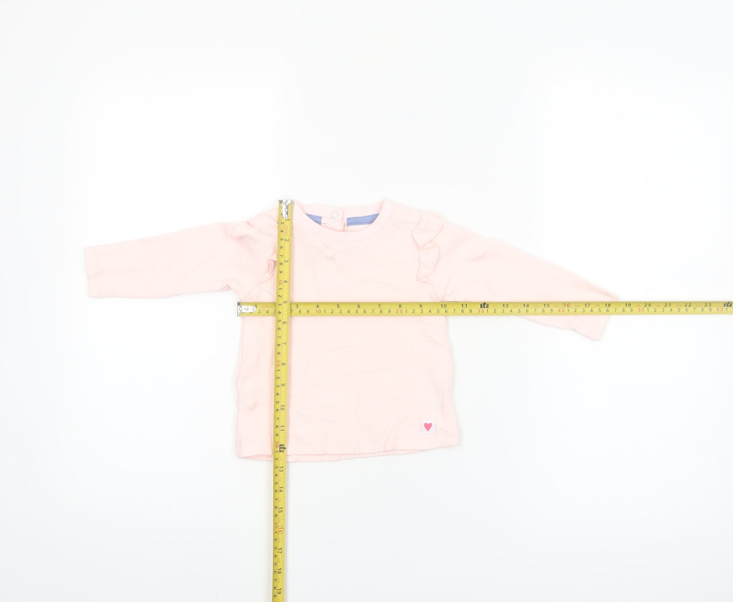 Dunnes Stores Baby Pink Long Sleeve Ruffle Cotton T-Shirt 9-12 Months