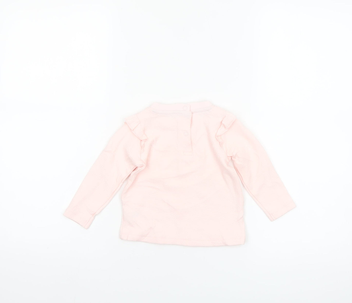 Dunnes Stores Baby Pink Long Sleeve Ruffle Cotton T-Shirt 9-12 Months
