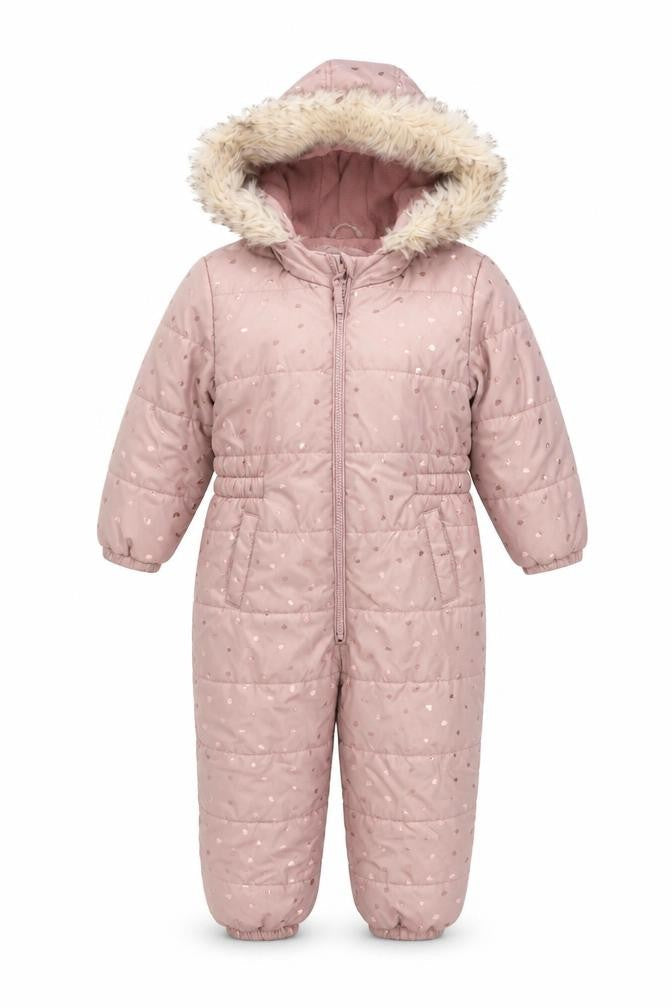 Tu Girls Pink Hooded Faux Fur Trim Puffer Snowsuit 3-4 Years Winter Warm