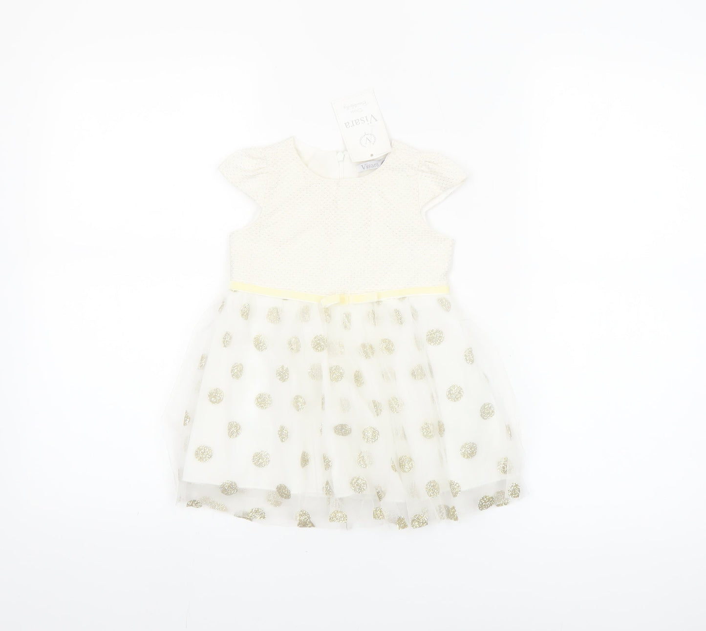 Visara Girls Ivory Gold Polka Dot Tutu Dress 9-12 Months Party Wear