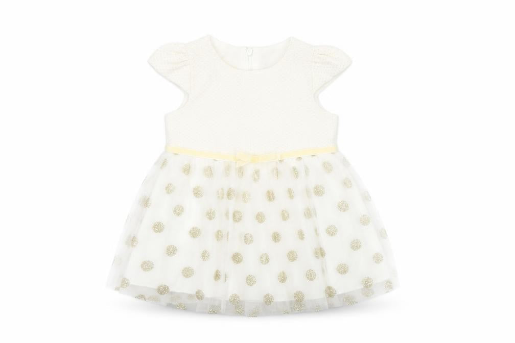 Visara Girls Ivory Gold Polka Dot Tutu Dress 9-12 Months Party Wear
