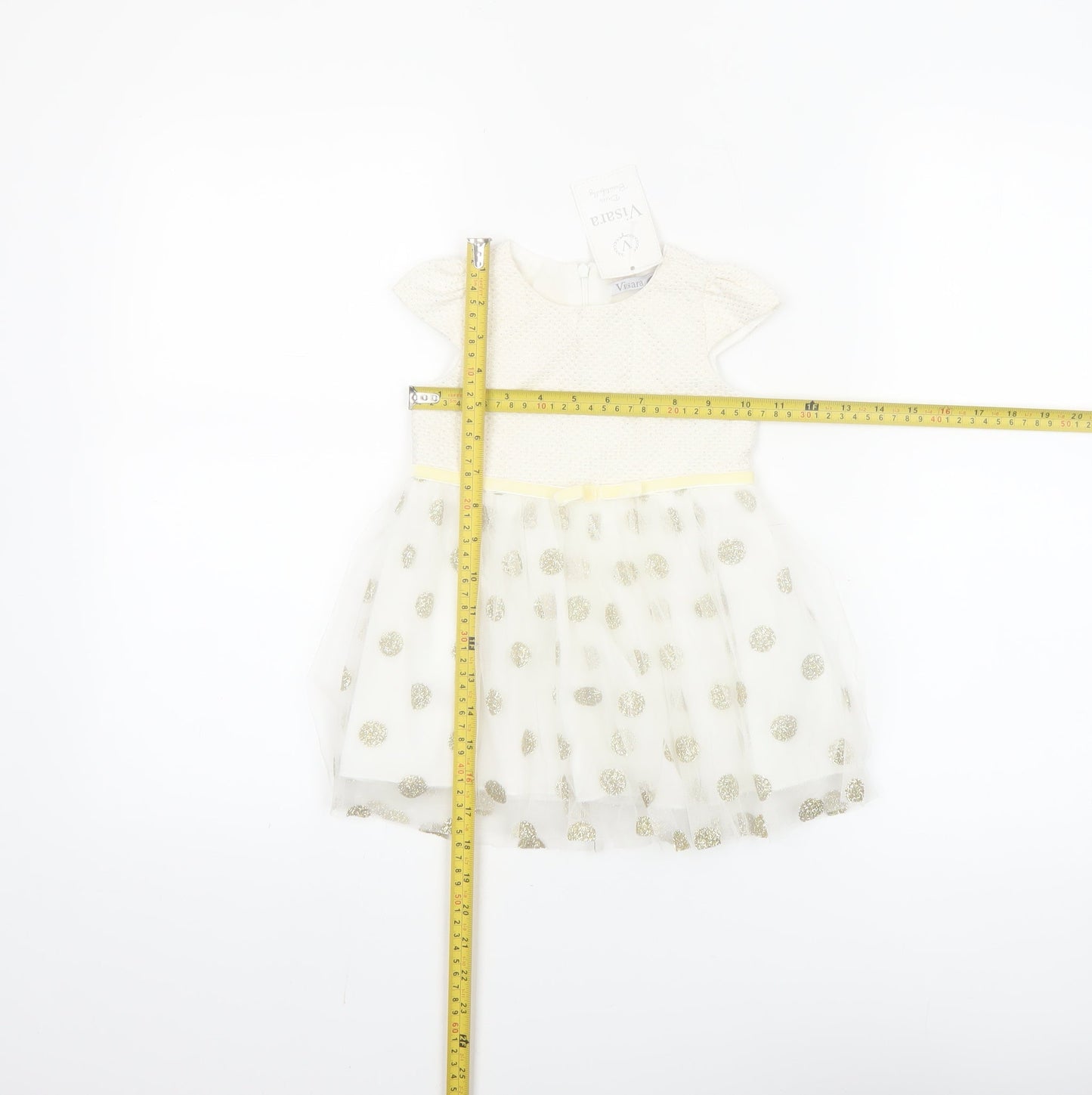 Visara Girls Ivory Gold Polka Dot Tutu Dress 9-12 Months Party Wear