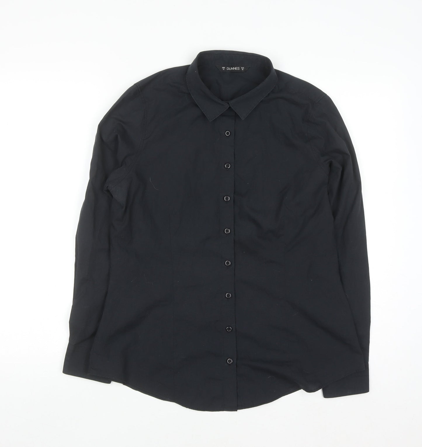 Dunnes Stores Women's Black Long Sleeve Cotton Blend Button-Up Shirt Size 12