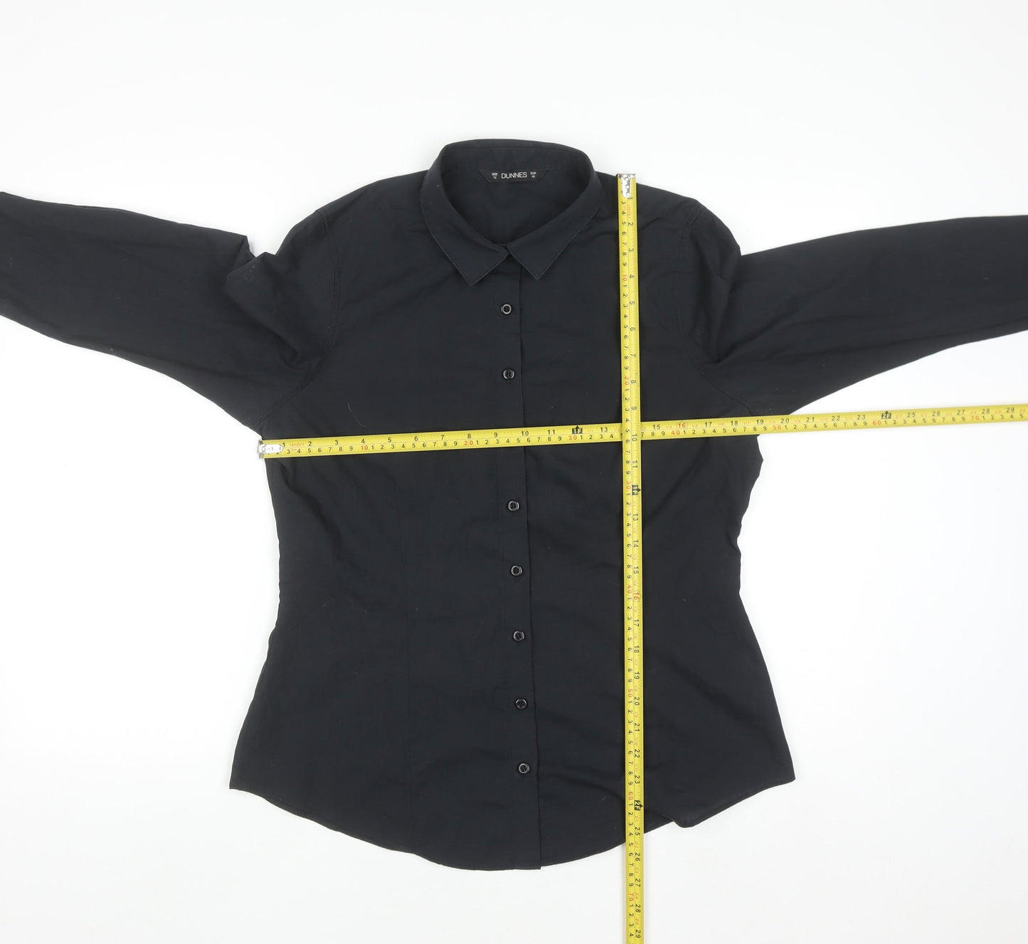 Dunnes Stores Women's Black Long Sleeve Cotton Blend Button-Up Shirt Size 12