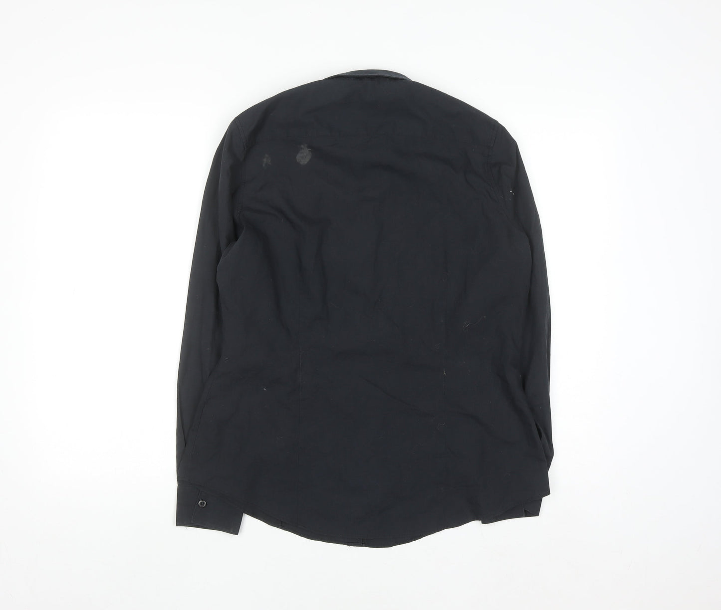 Dunnes Stores Women's Black Long Sleeve Cotton Blend Button-Up Shirt Size 12