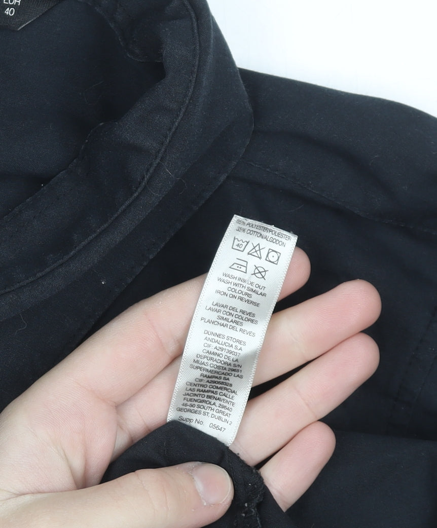 Dunnes Stores Women's Black Long Sleeve Cotton Blend Button-Up Shirt Size 12