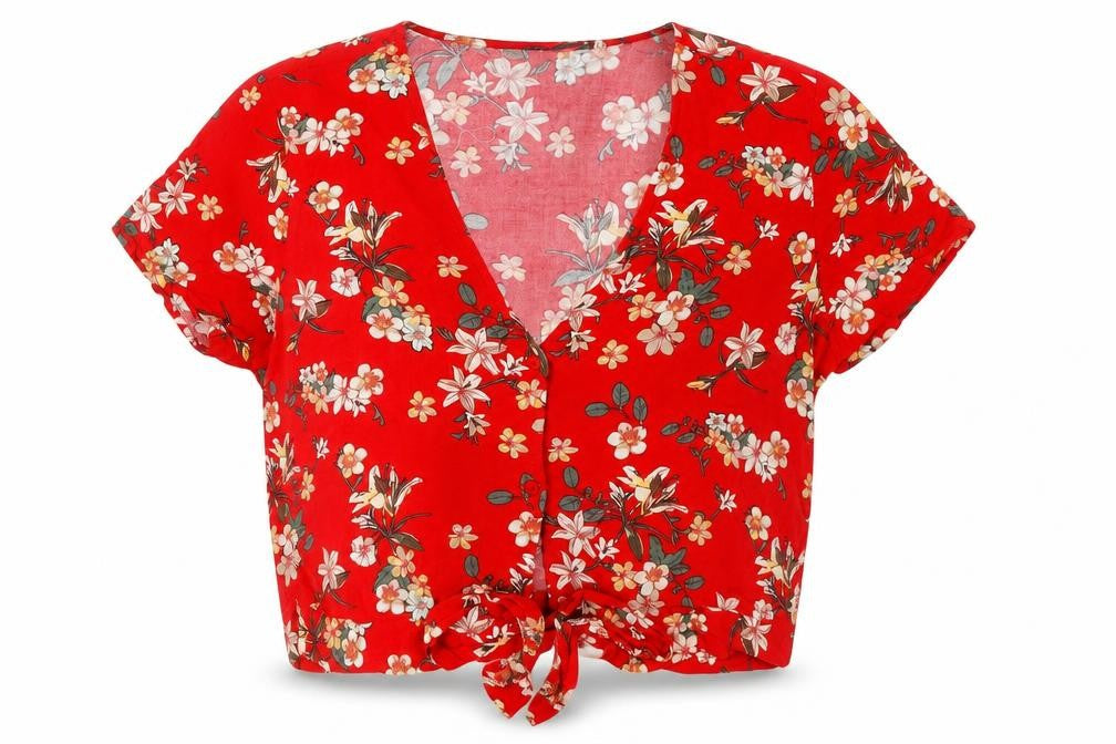 Vero Moda Women's Red Floral Cropped Blouse Size L