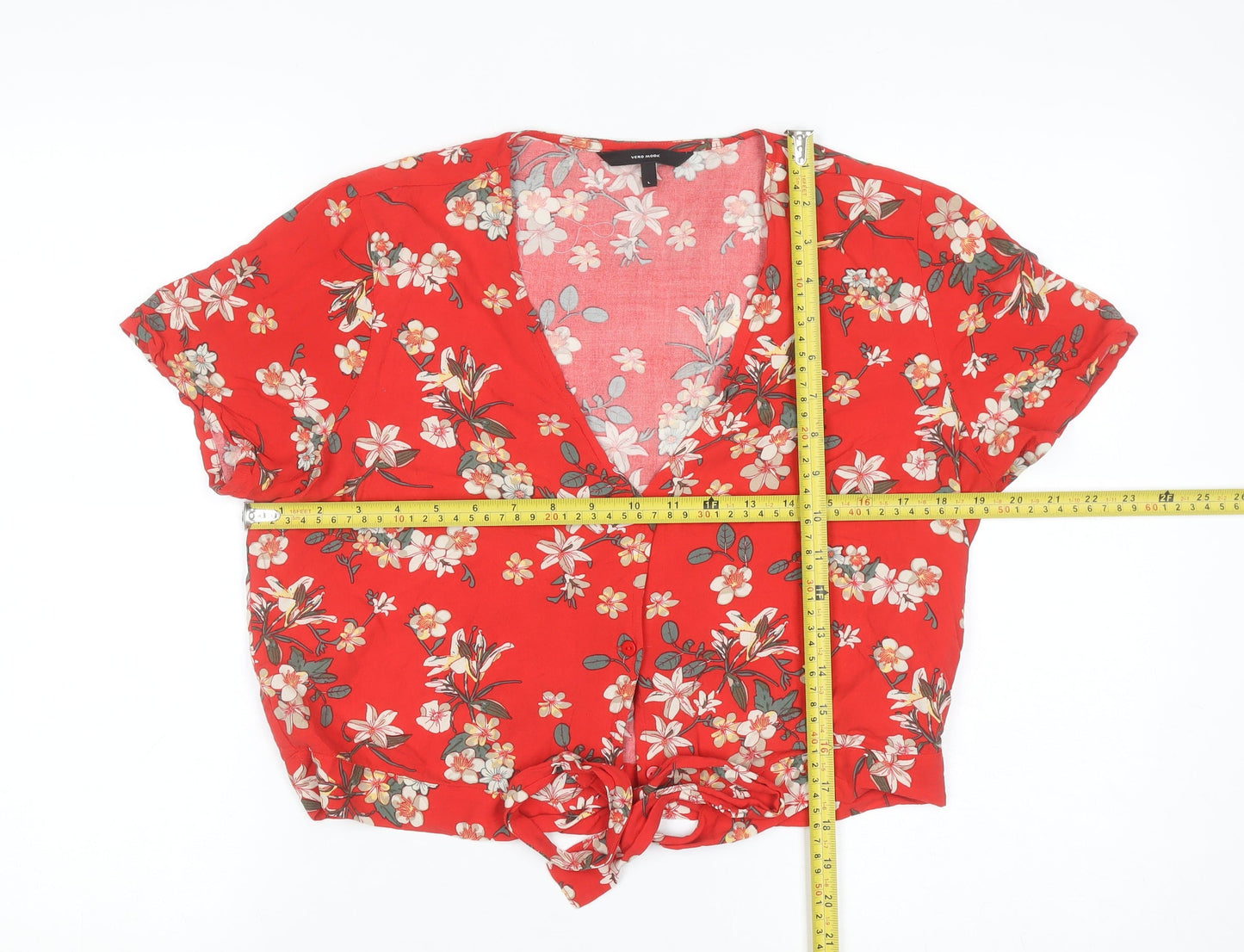 Vero Moda Women's Red Floral Cropped Blouse Size L