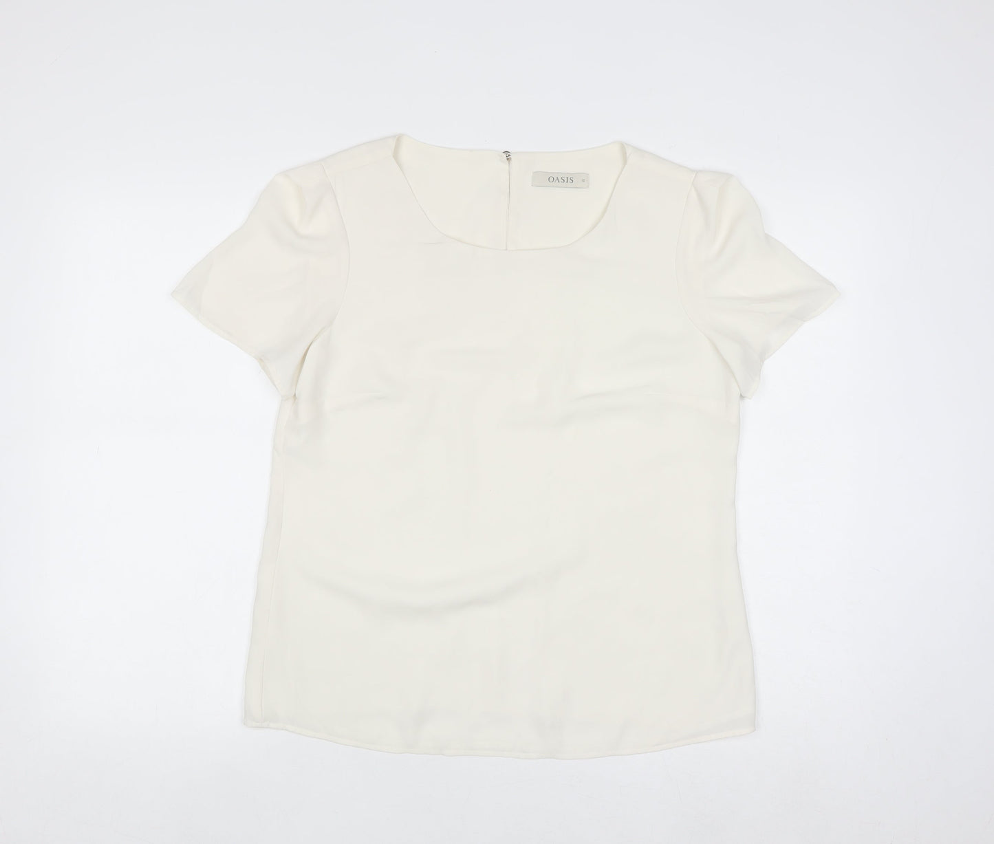 Oasis Women Ivory Short Sleeve Woven Blouse Size 12