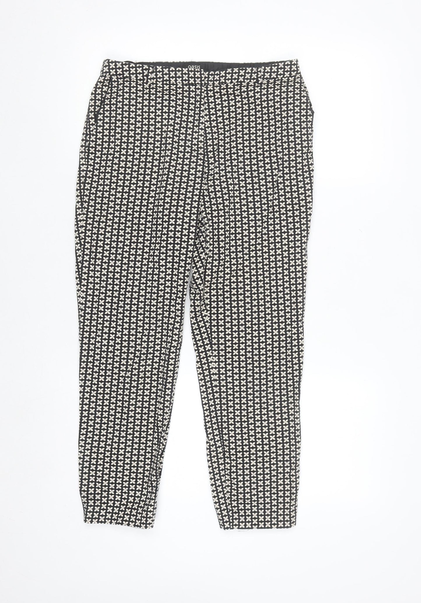 Oasis Women Black & White Patterned Cotton Stretch Slim Trousers Size 8