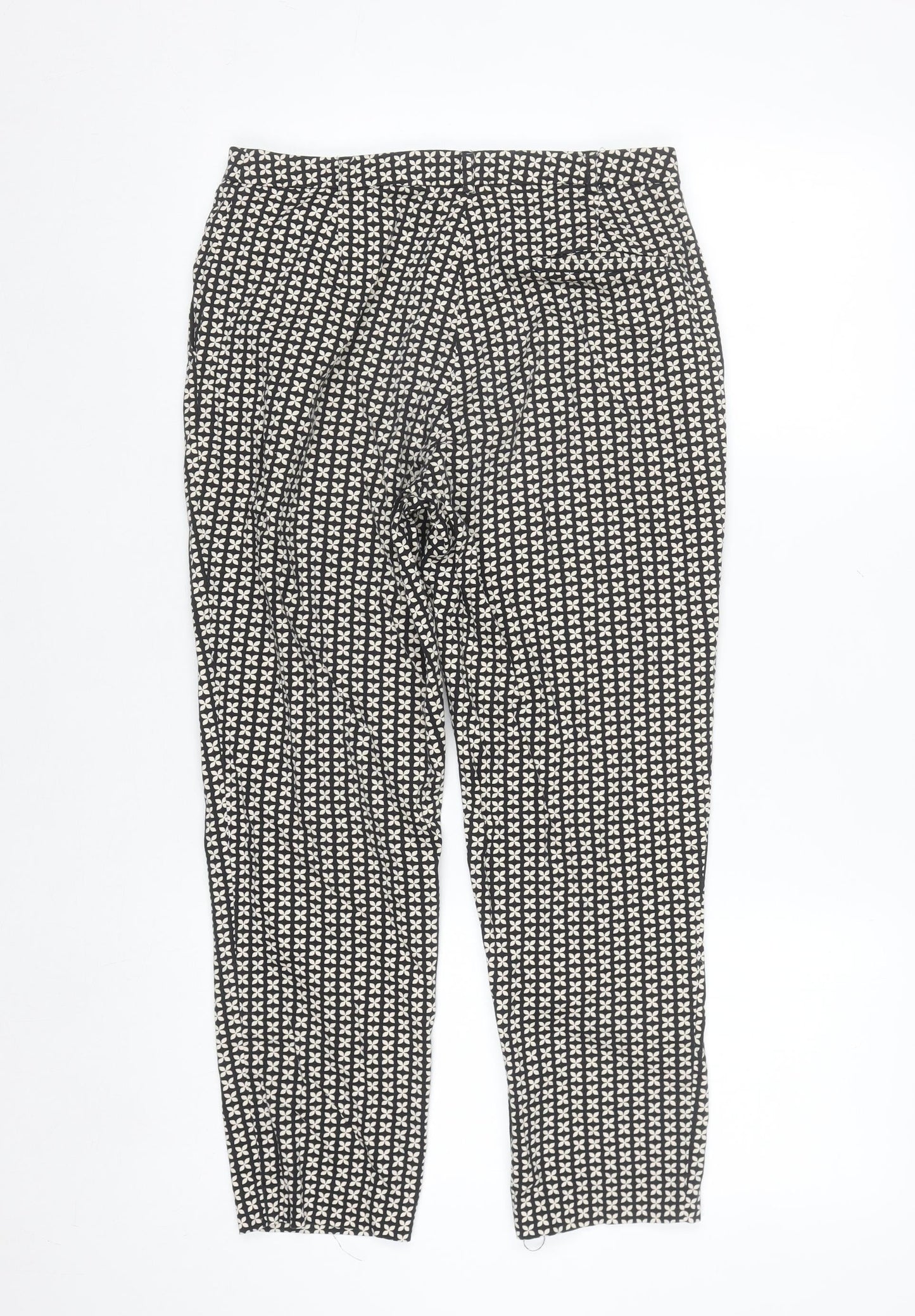 Oasis Women Black & White Patterned Cotton Stretch Slim Trousers Size 8