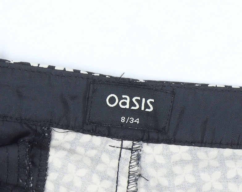 Oasis Women Black & White Patterned Cotton Stretch Slim Trousers Size 8