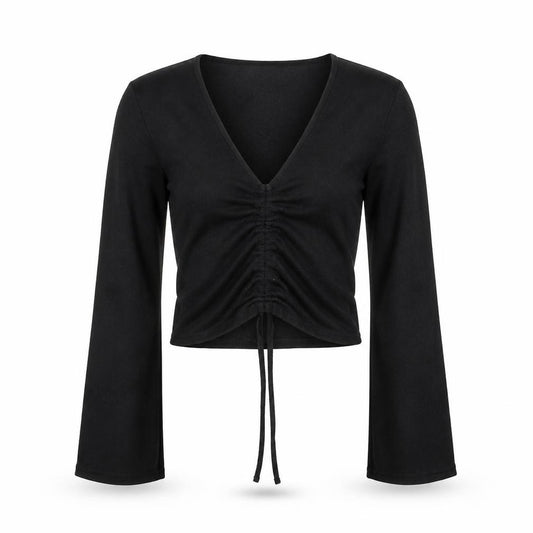 DIVIDED Women's Black Cropped Long Sleeve V-Neck Top S