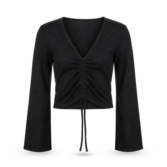 DIVIDED Women's Black Cropped Long Sleeve V-Neck Top S