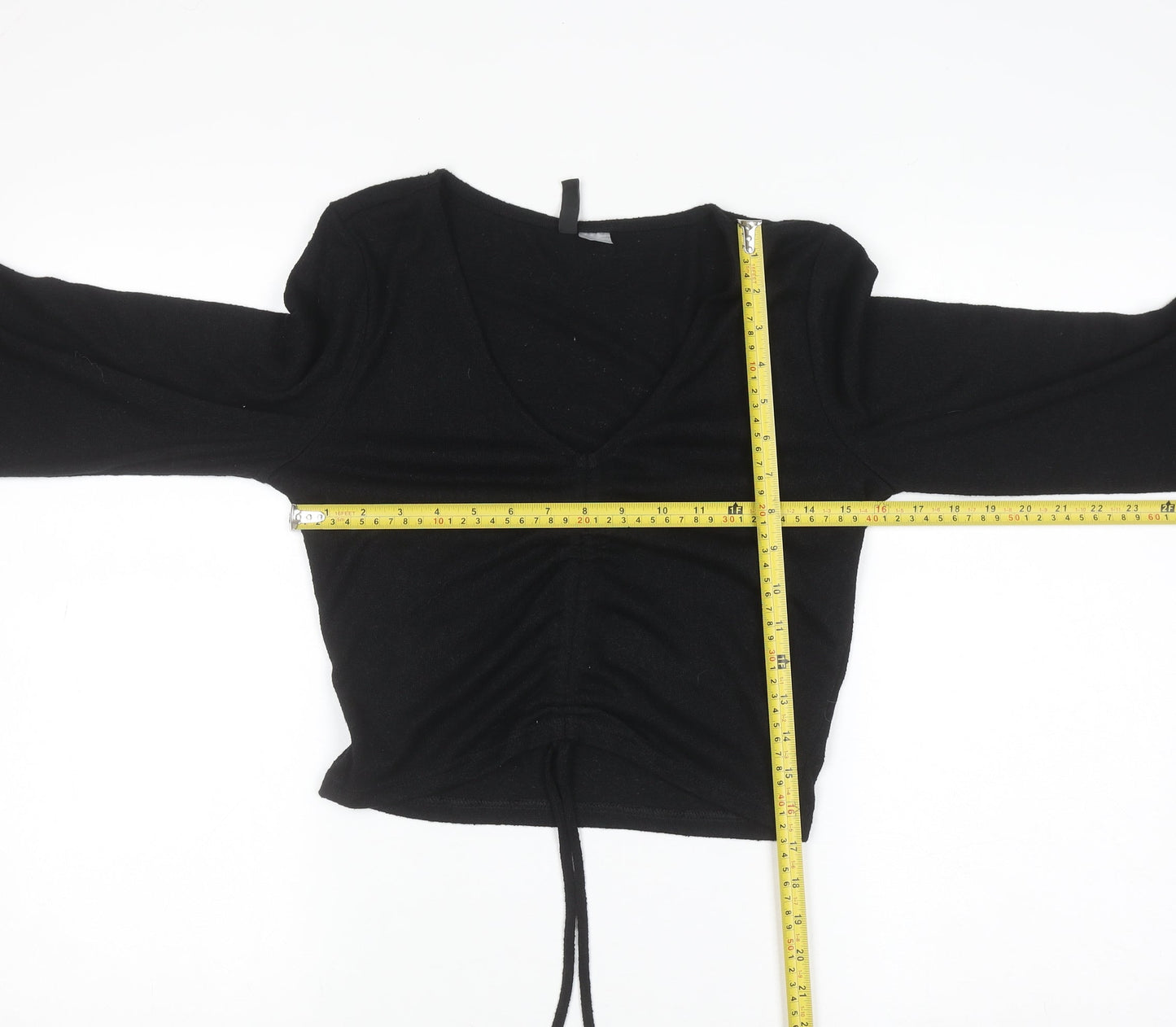 DIVIDED Women's Black Cropped Long Sleeve V-Neck Top S