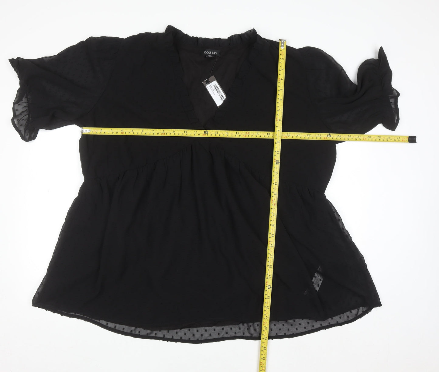 Boohoo Women’s Black Plus Size 22 Ruffle V-Neck Chiffon Tunic Blouse