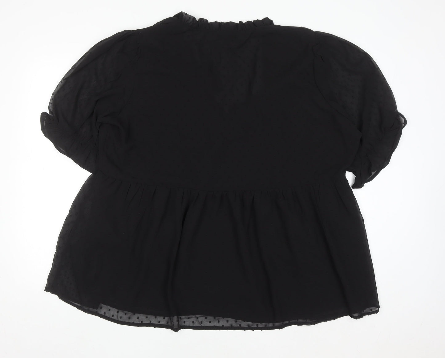 Boohoo Women’s Black Plus Size 22 Ruffle V-Neck Chiffon Tunic Blouse
