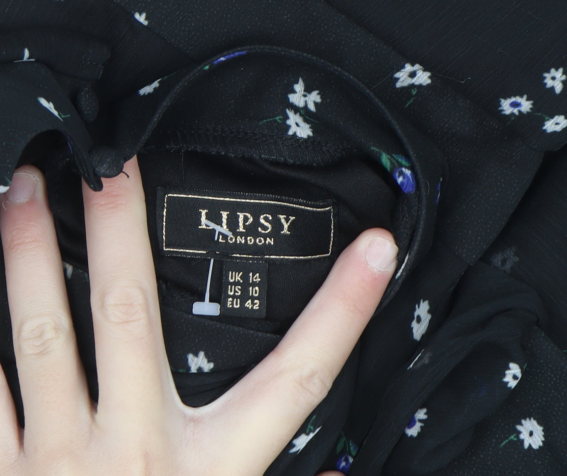 Lipsy Women Black Floral Midi Fit & Flare Dress Size 14