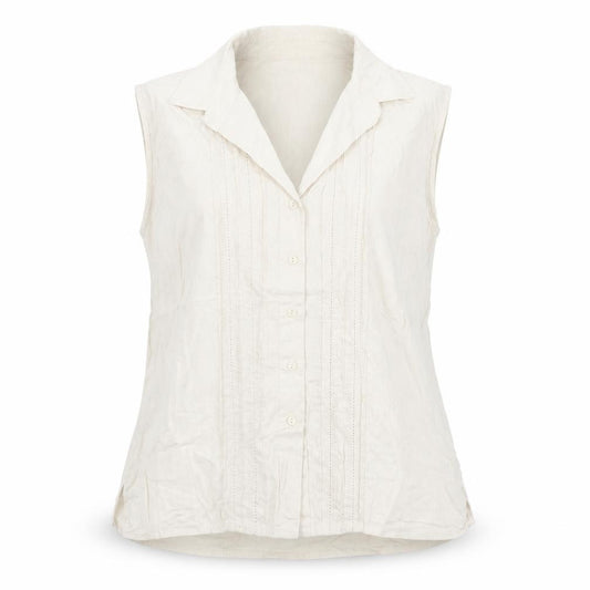 Dixie Women Beige Linen Blend Sleeveless Collared Blouse XL