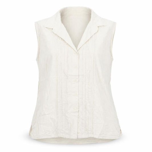 Dixie Women Beige Linen Blend Sleeveless Collared Blouse XL