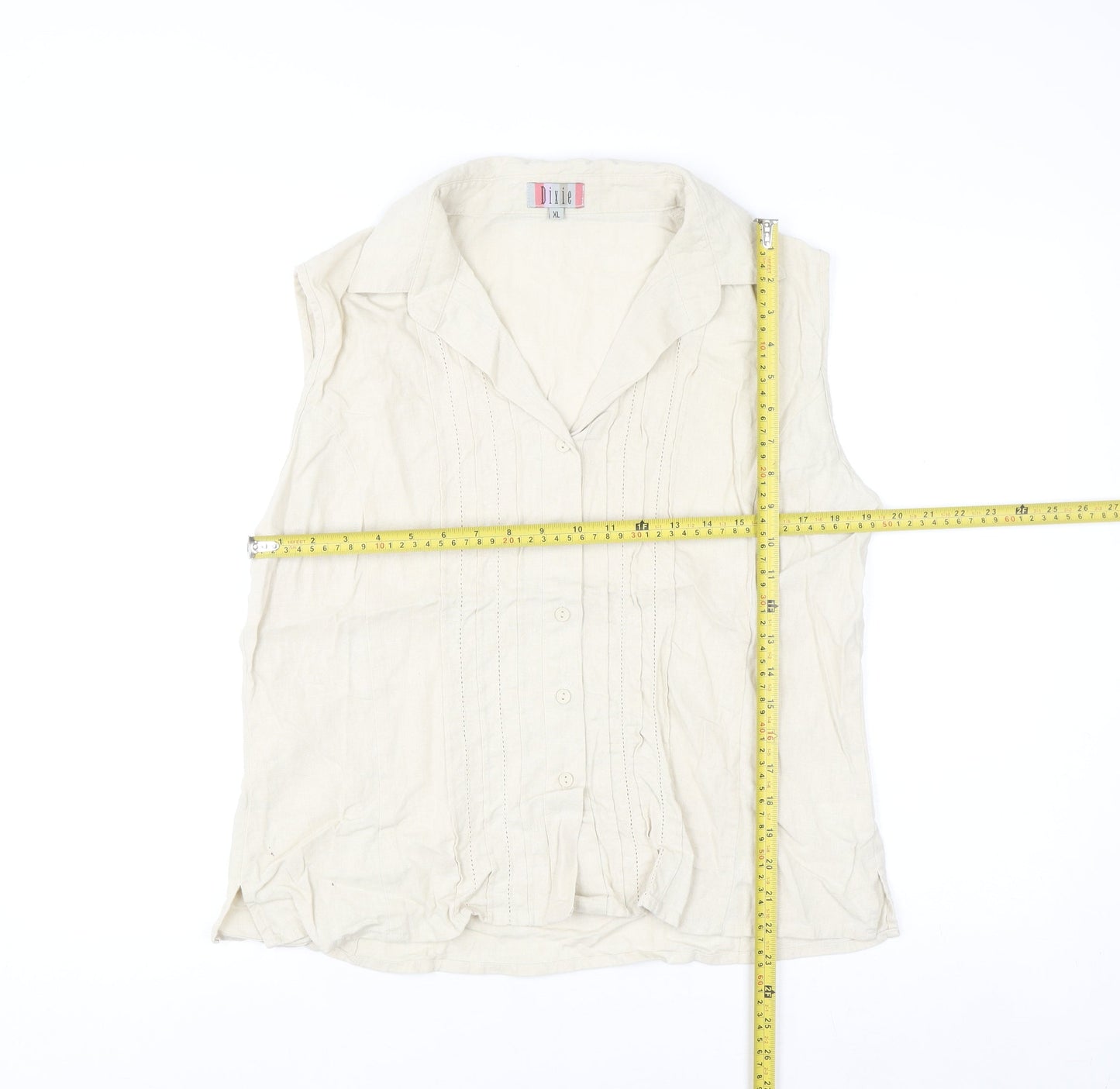 Dixie Women Beige Linen Blend Sleeveless Collared Blouse XL
