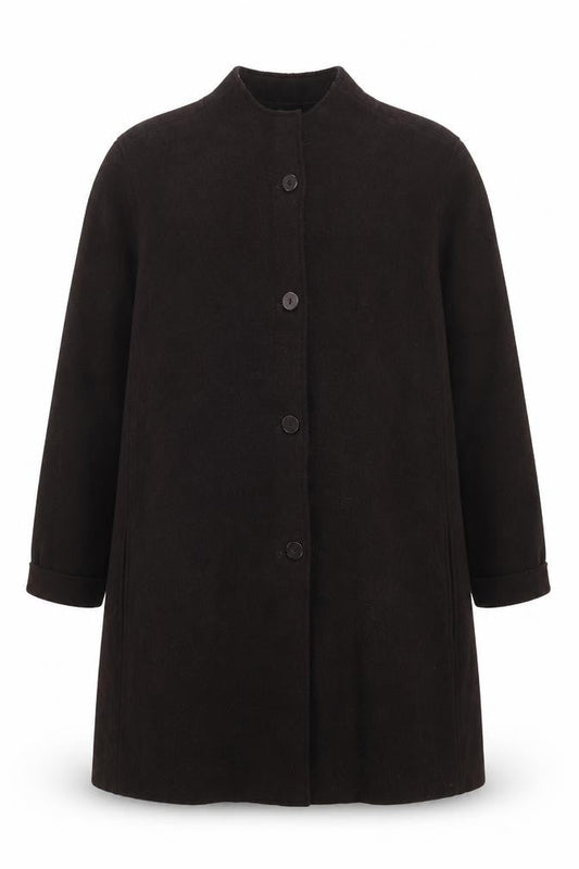 Mandarin Blue Unisex Adults Brown Wool Mid-Length Overcoat 2XL