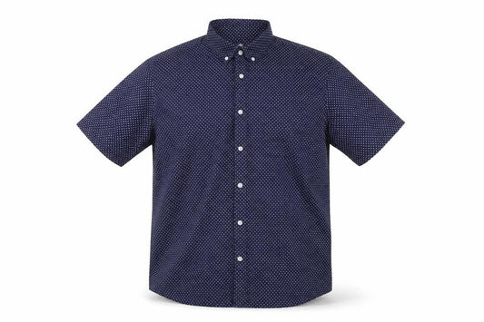 Dunnes Men's Blue Polka Dot Short Sleeve Regular Fit Cotton Button-Up Shirt XL