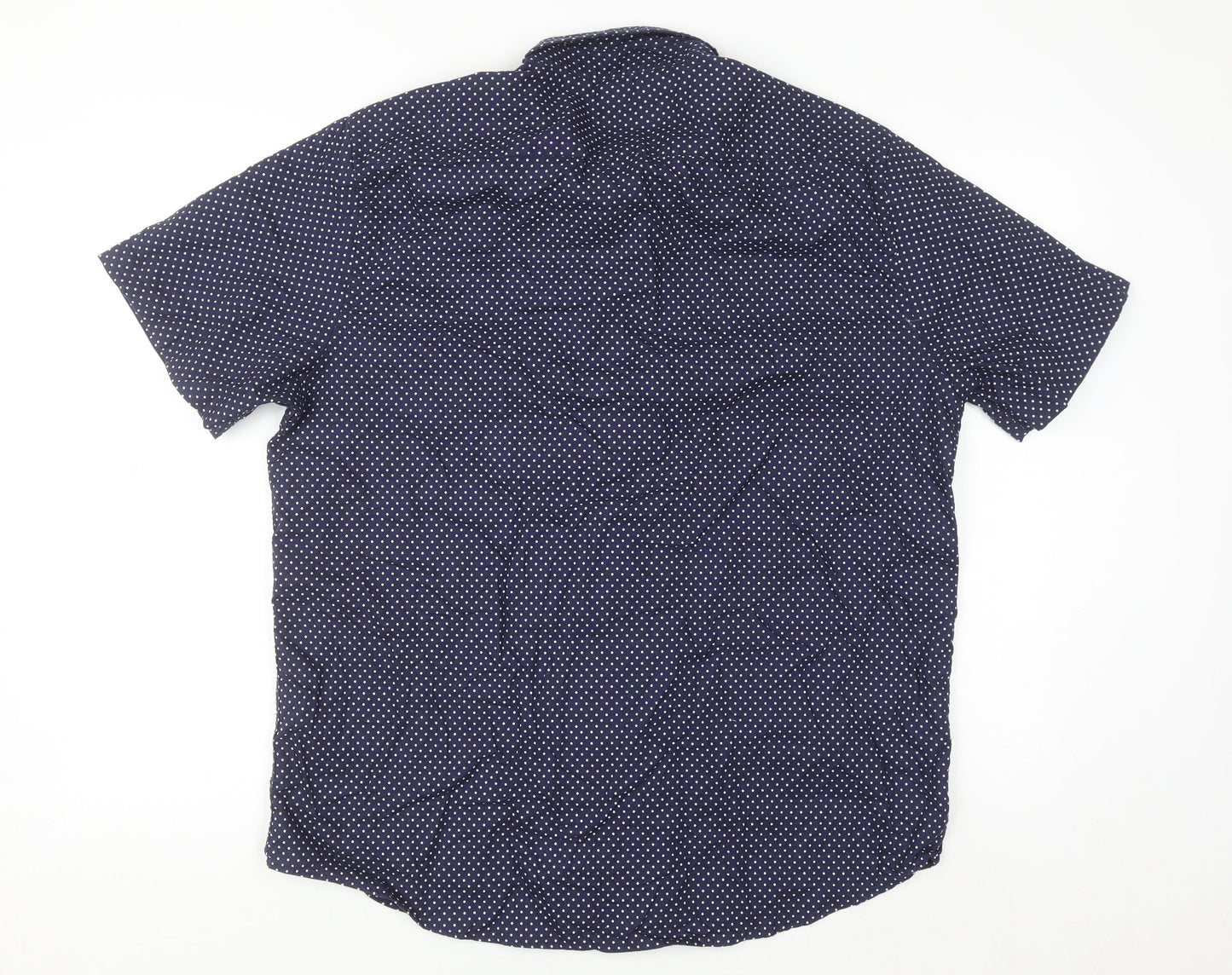 Dunnes Stores Men's Blue Polka Dot Short Sleeve Regular Fit Cotton Button-Up Shirt XL