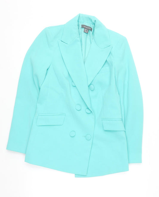 Primark Women Blue Blazer Size 4 Double Breasted Lined Jacket
