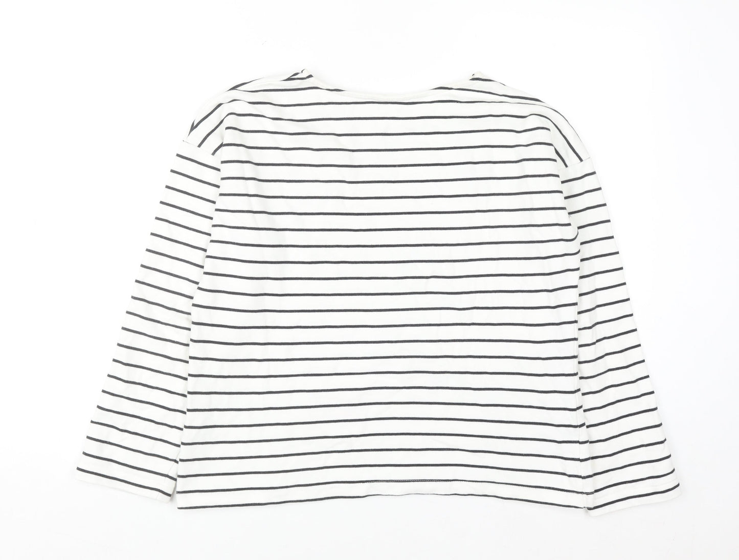 Mango Women White Striped Mermaid Embroidered Cotton Sweatshirt XS