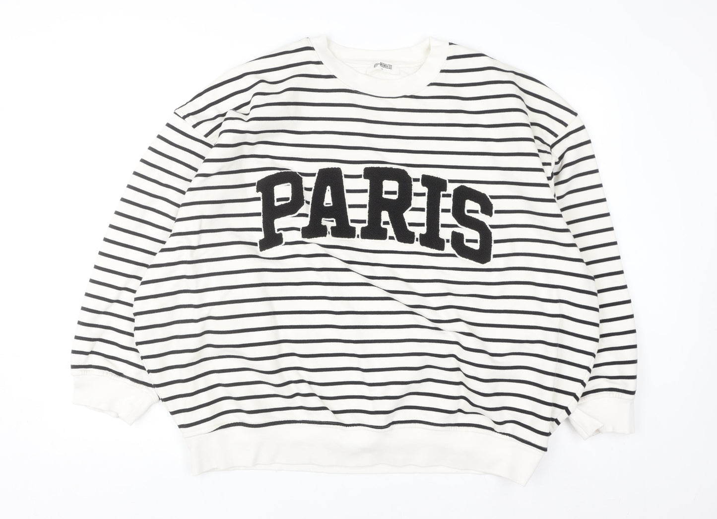 4th & Reckless Women Black White Striped Paris Pullover Sweatshirt XXL
