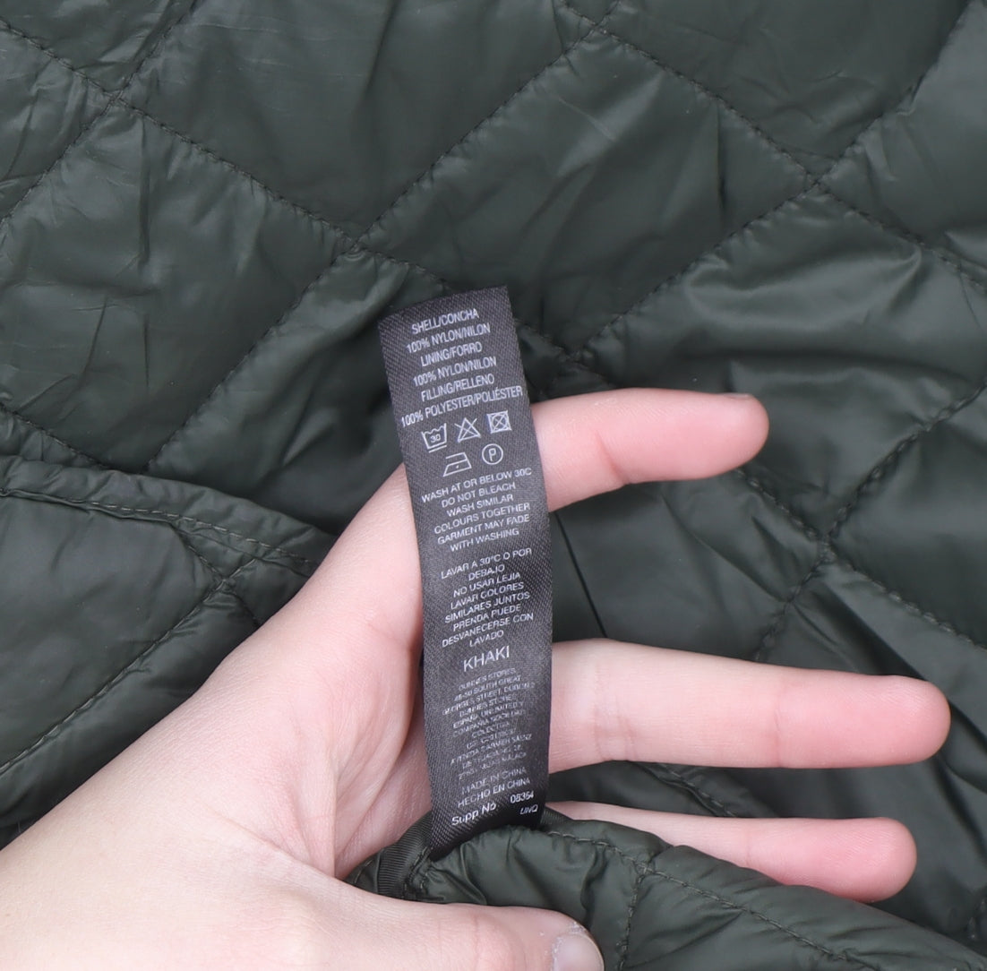 Dunnes Stores Men's Green Quilted Hooded Long Coat Size S