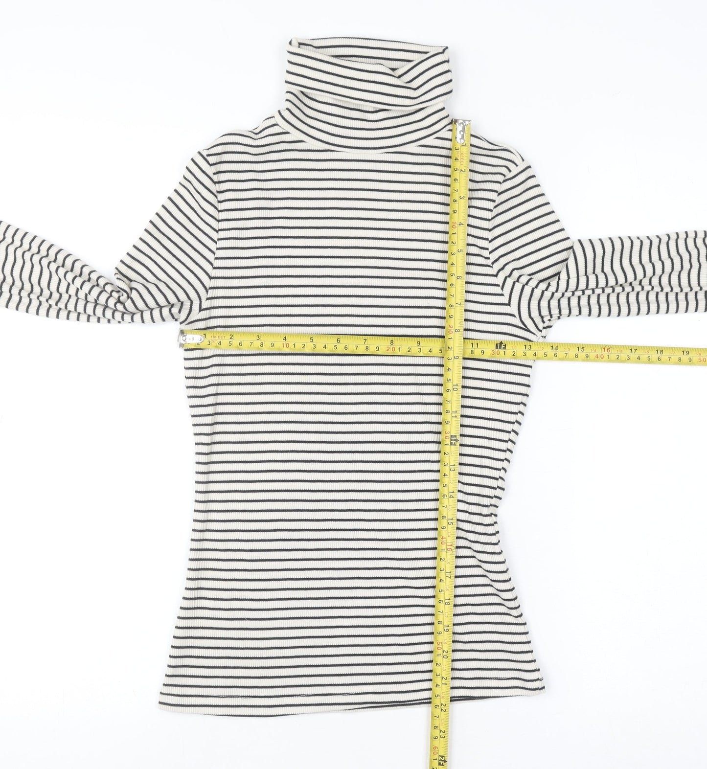 New Look Women's White Black Striped Roll Neck Jumper Size 10