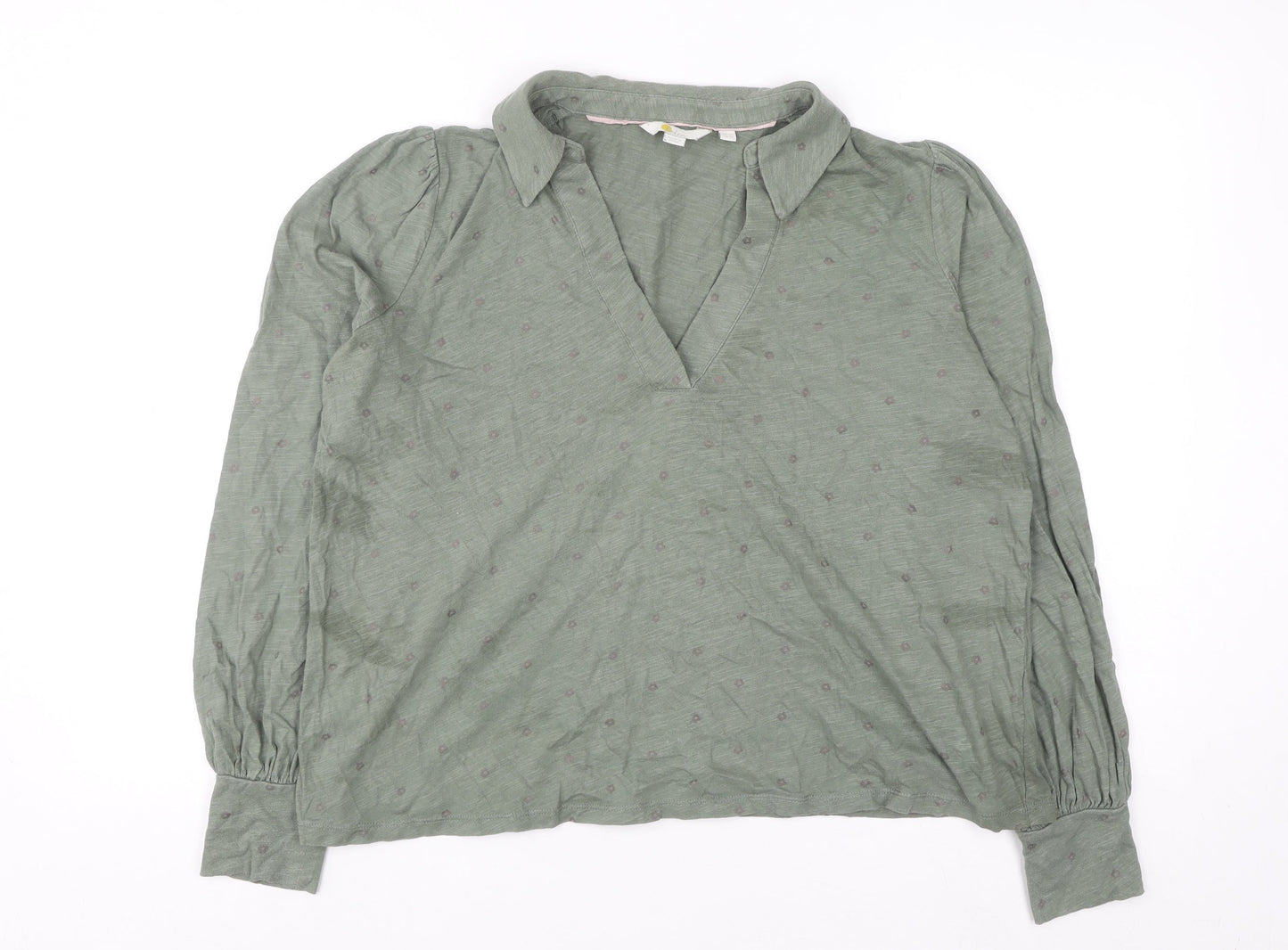 Boden Women Green Long Sleeve Collared Cotton Blouse UK 14